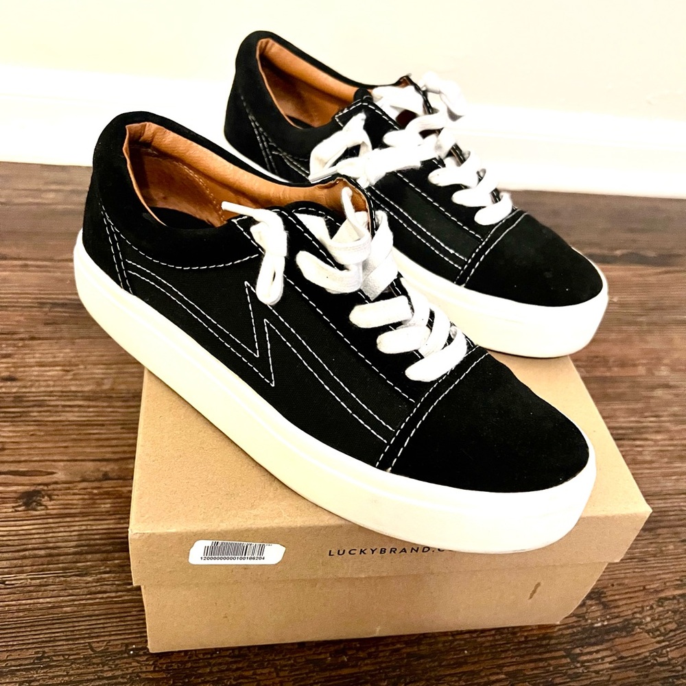 Lucky Brand Black Suede Sneakers with White Soles
